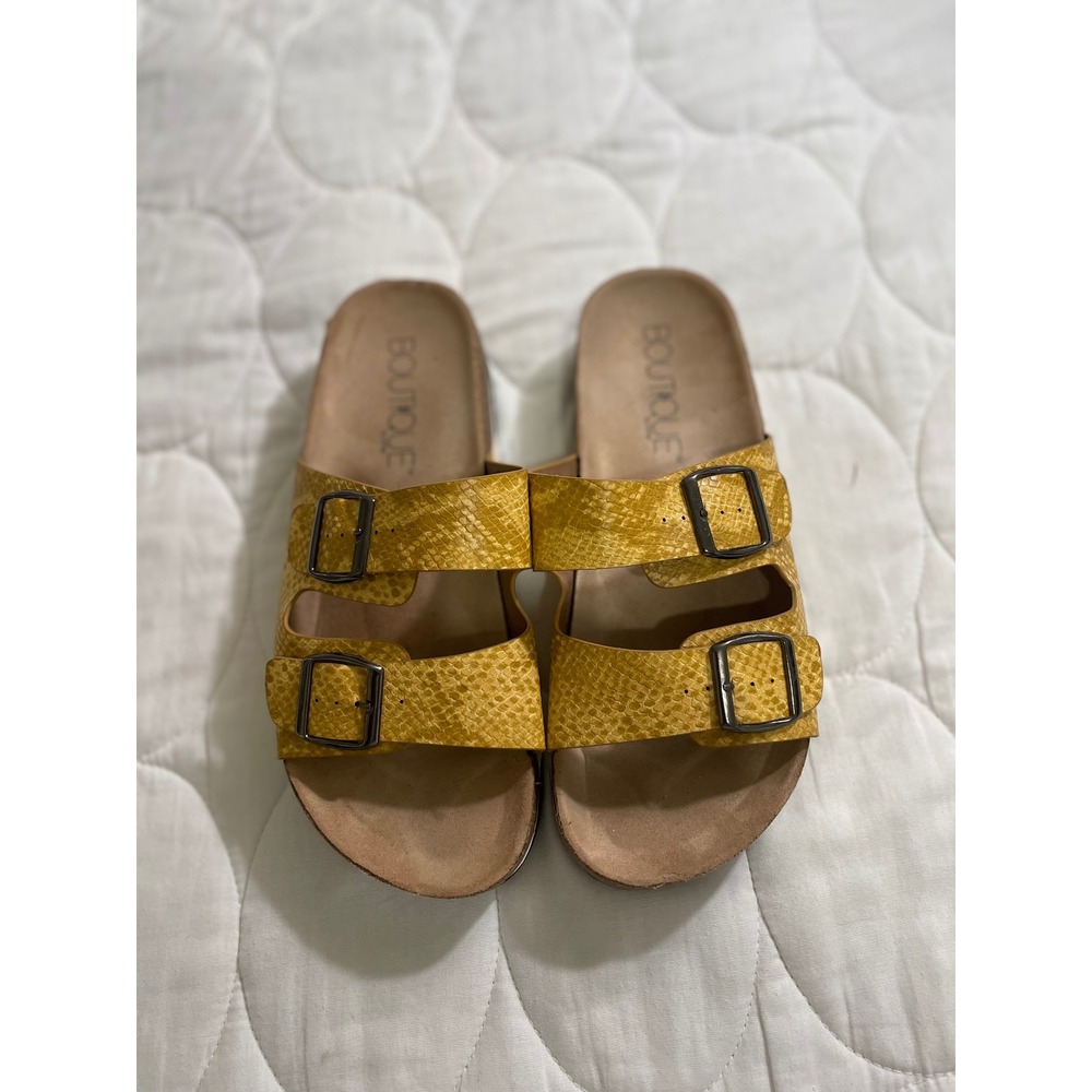 Boutique by Corkys Yellow Snakeskin Embossed Double Buckle Slide Sandals Size 39